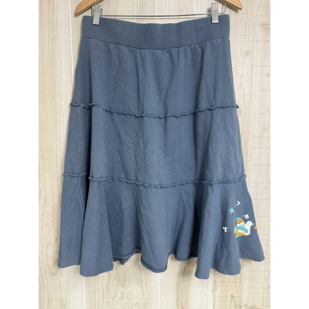 Y2K Rip Curl Tiered 100% Cotton Midi Skirt M Blue Embroidery Lagenlook
